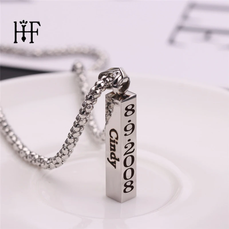 

Engraved Calendar Name Necklace Personalised Gift Strip Pendant Stainless Steel Unisex Fashion Necklaces & Pendants