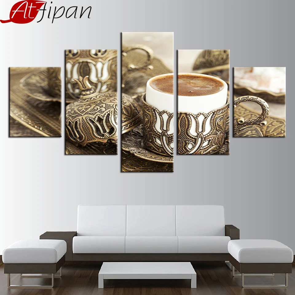 

Delicate Coffee Cup Restaurant Wall Art Poster Home Decor Canvas Paintings Living Room Kitchen Pictures Frame 5 Pieces