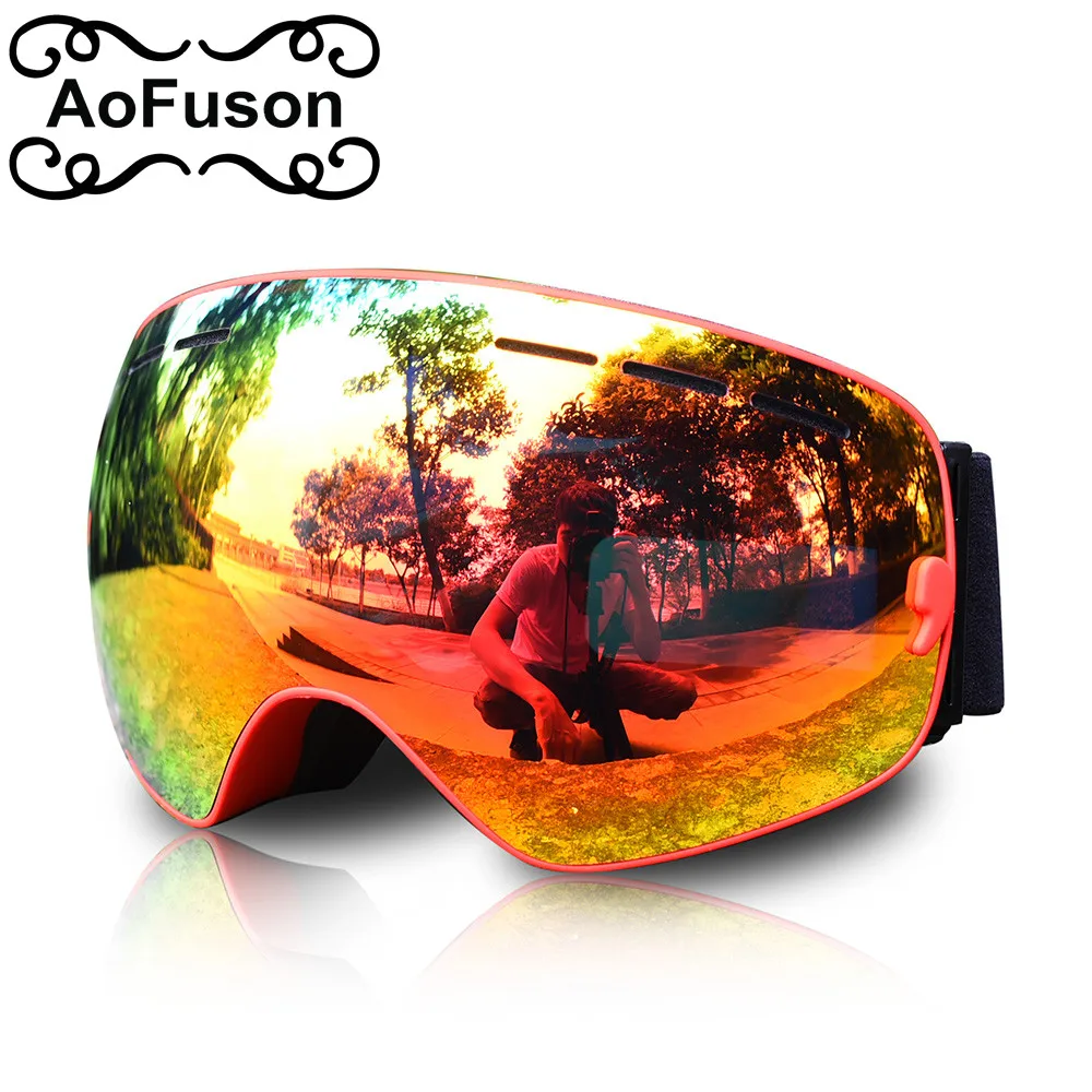 Профессиональные лыжные очки AoFuson UV400 незапотевающие большие сферические с