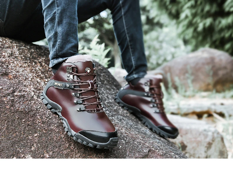 Высококачественные мужские зимние ботинки из натуральной кожи; водонепроницаемые ботильоны; уличные рабочие ботинки; Мужская зимняя обувь