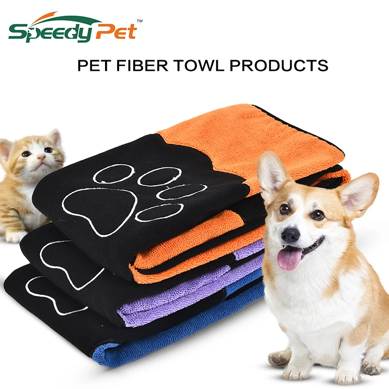 

Super Pet Dog Drying Towel with Paw Striped Pocket Ultra-absorbent Animal Cat Bath Towel Microfiber Convenient Soft 86*49cm