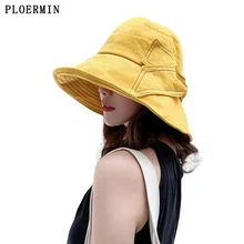 Женские летние Панамы с защитой от ультрафиолета, женские шляпы с бантом, пляжные широкополые складные шапки для рыбака