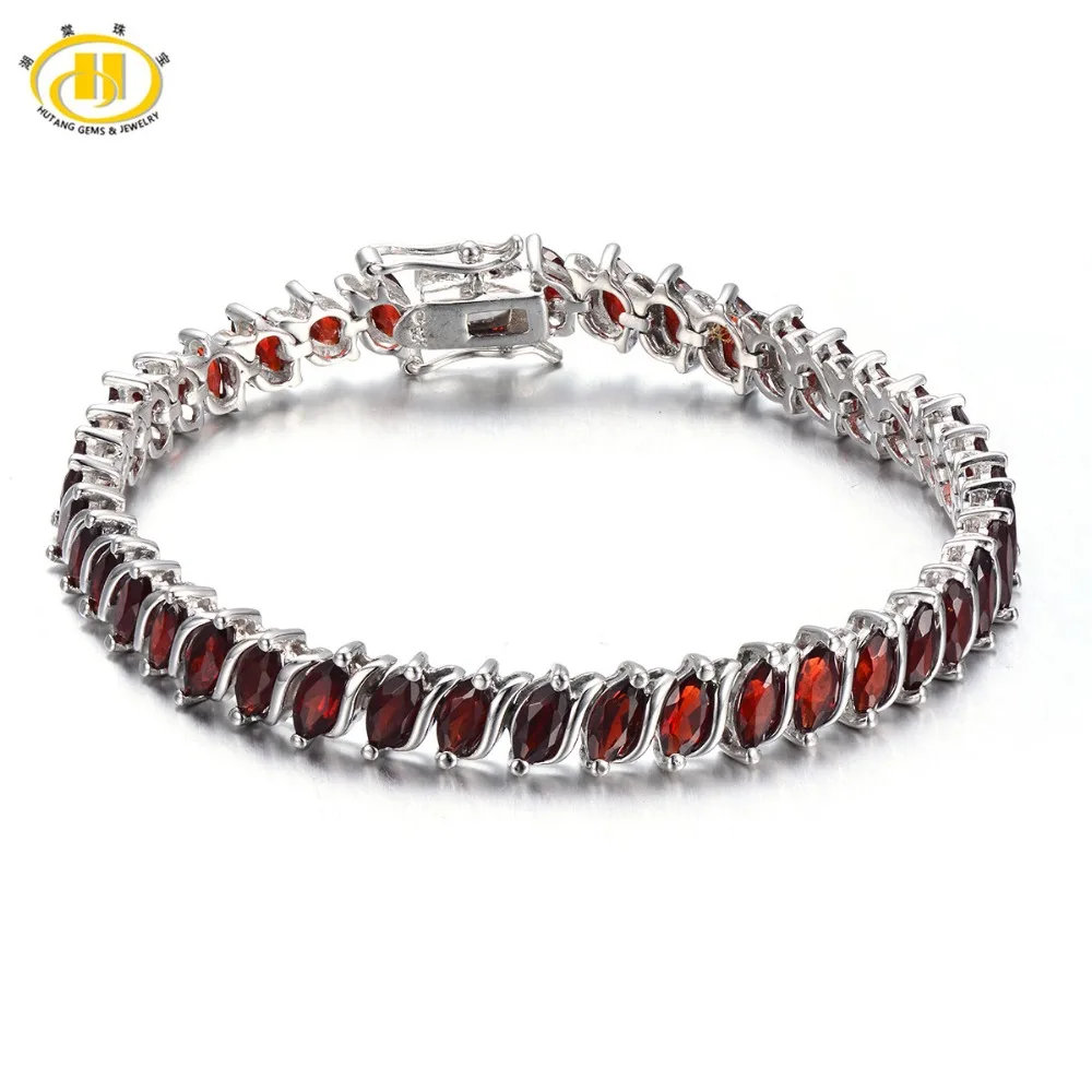 

Hutang 11.52Ct Natural Garnet Link Bracelet Solid 925 Sterling Silver Women's Real Gemstone Fine Jewelry 7.25
