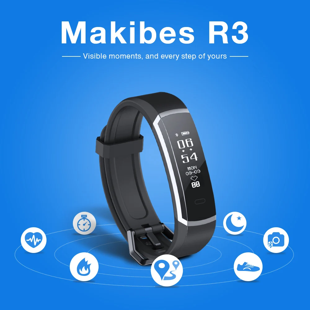 Makibes R3 Smart Браслет Bluetooth 4,0 браслет Непрерывный монитор сердечного ритма здоровья Фитнес трекер Smart Band вызова напоминание