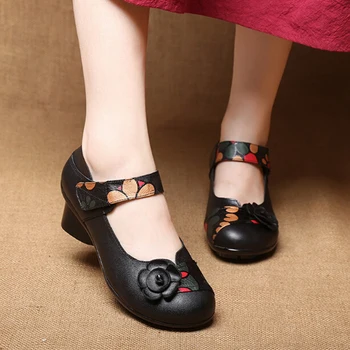 

RUSHIMAN 2108 Spring Autumn New Handmade Single-Shoe Women Genuine Leather Dancing Shoes Casual Anti-Slip Shoes