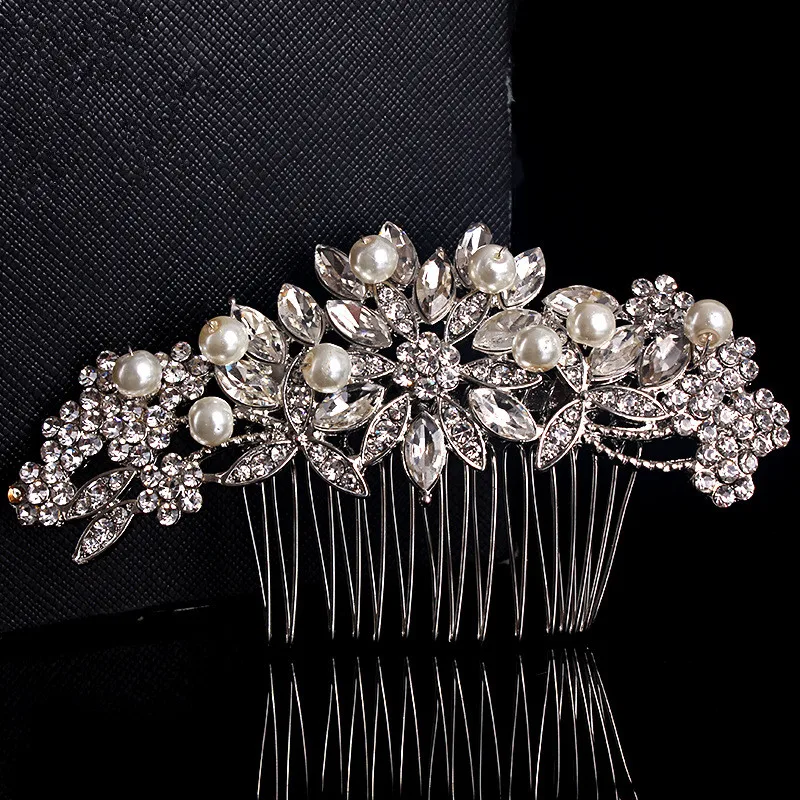 

2019 flora bridal hair comb crystal rhinestones pealrs wedding comb for hair gold silver free shipping