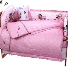 Промо-акция! Комплект постельного белья из хлопка с рисунком из мультфильма для детской кроватки, детские кроватки с бампером(бампер+ пододеяльник+ матрас+ подушка), 7 шт