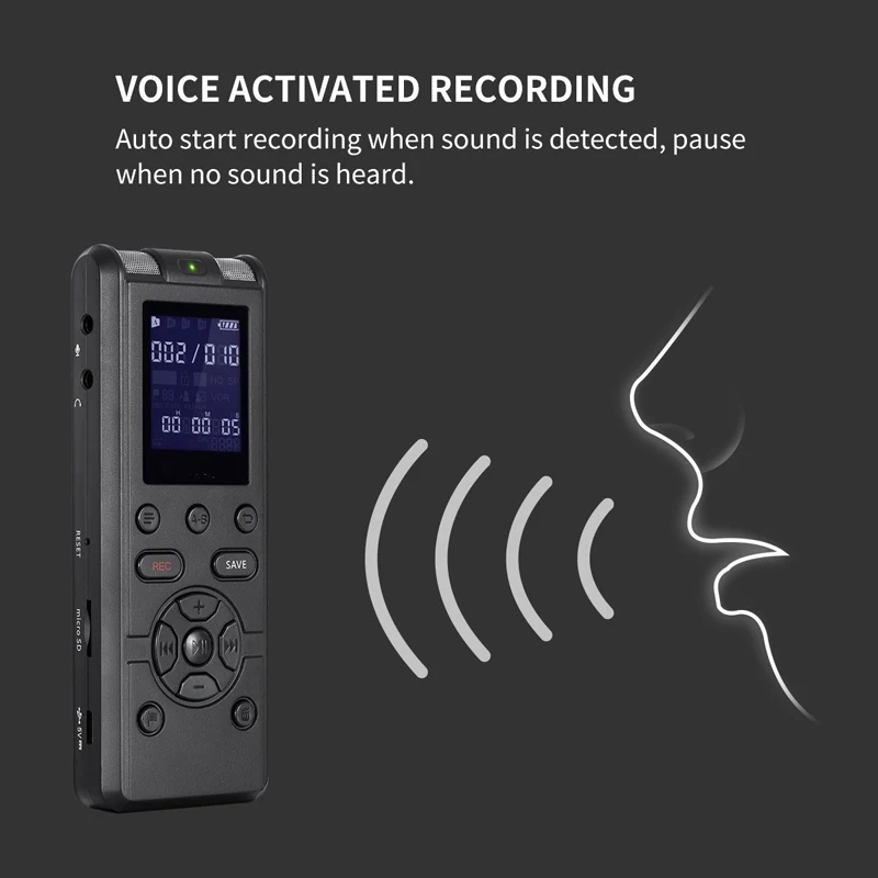 Professional Digital Voice Recorder Smart Sound Control Noise Reduction HD HIFI Loseless Music MP3 Player TF Card 64G Extend