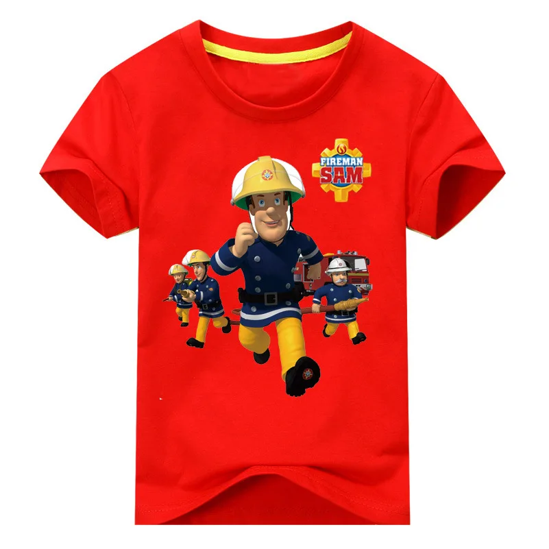 Boys Girls Fireman Sam Short Sleeve T Shirt Tee Tops Cartoon Roupas