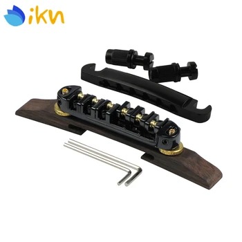 

New Set of Black Roller Saddles Guitar Bridge Rosewood Base & Tailpiece For Archtop Jazz Guitar Parts Replacement