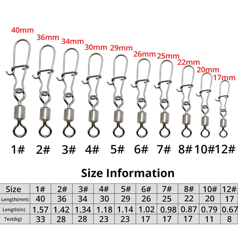 Yuewins 20 шт./лот 1#-12# Нержавеющая сталь рыболовный Соединитель с застежкой "булавка" роликовые поворотные рыболовные снасти аксессуары TP331
