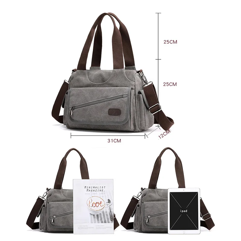 Skup Kobieta płócienne torebki w stylu casual, damska Hobos torby na jedno ramię dziewczyny Crossbody Pack Vintage solidne wielo kieszeniowe torby damskie na zakupy Bolsas