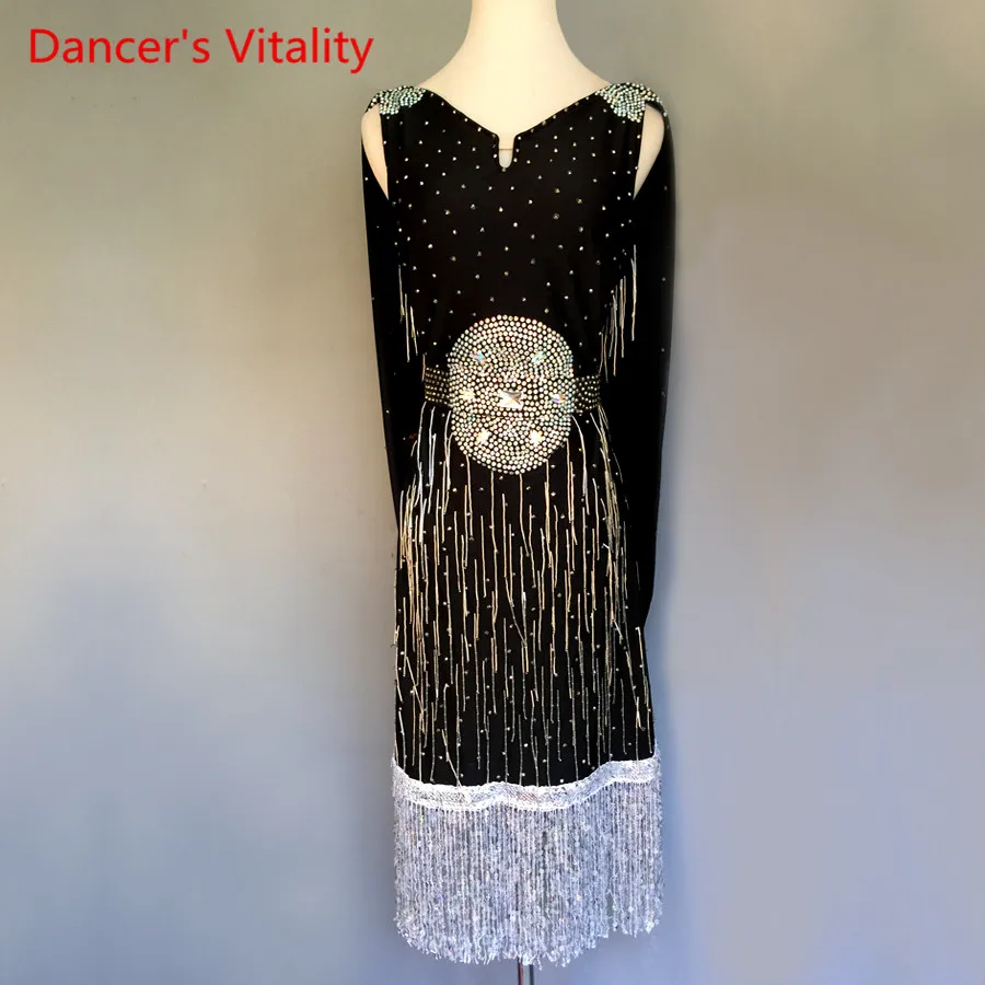 

Adult Kids Latin Dance Dress Luxury Diamond Sequins Dresses Women Girls Latin Ballroom Dance Stage Performance Costumes