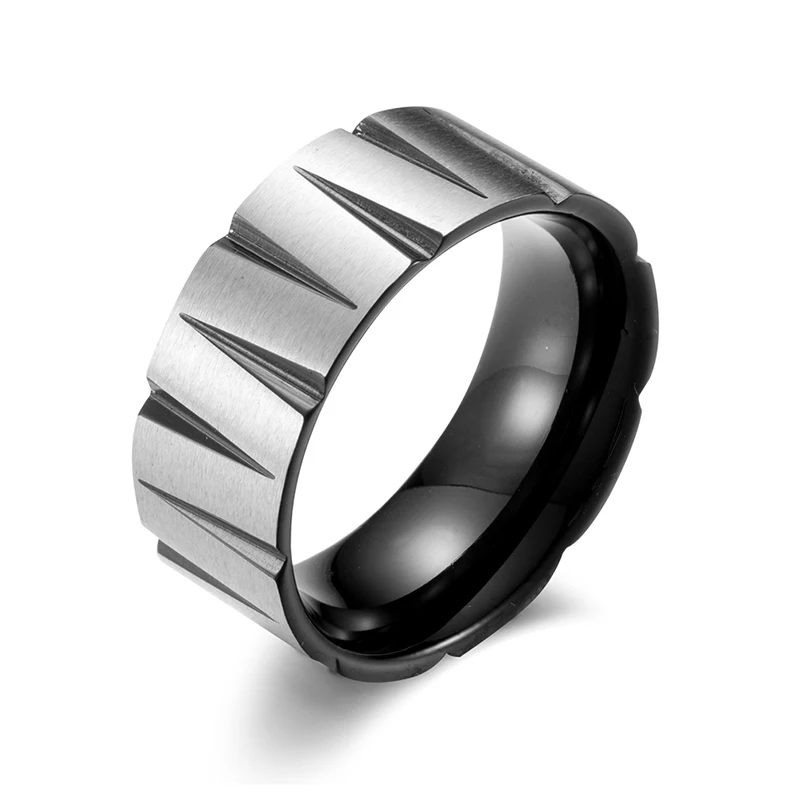Новое поступление, кольцо из нержавеющей стали для мужчин, конические канавки, ширина 9 мм, матовое титановое Радужное кольцо, многоцветное черное Золотое кольцо - Цвет основного камня: Black