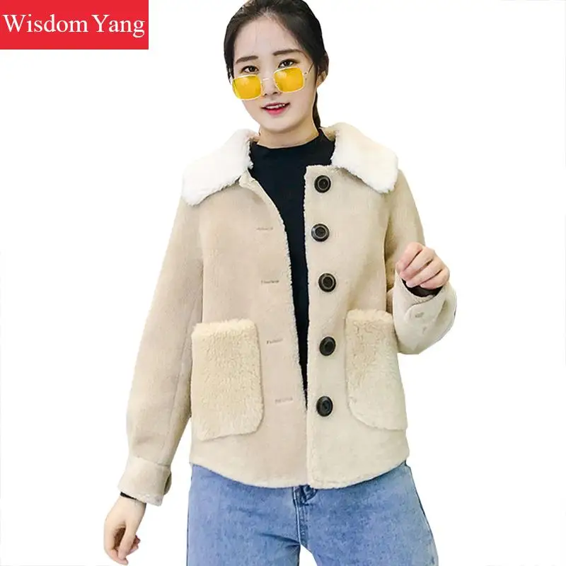 

Elegant Winter Coat Womens Cashmere Wool Coat Khaki Sheep Shearing Suede Ladies Woollen Overcoat Oversize Woolen Coats Outerwear
