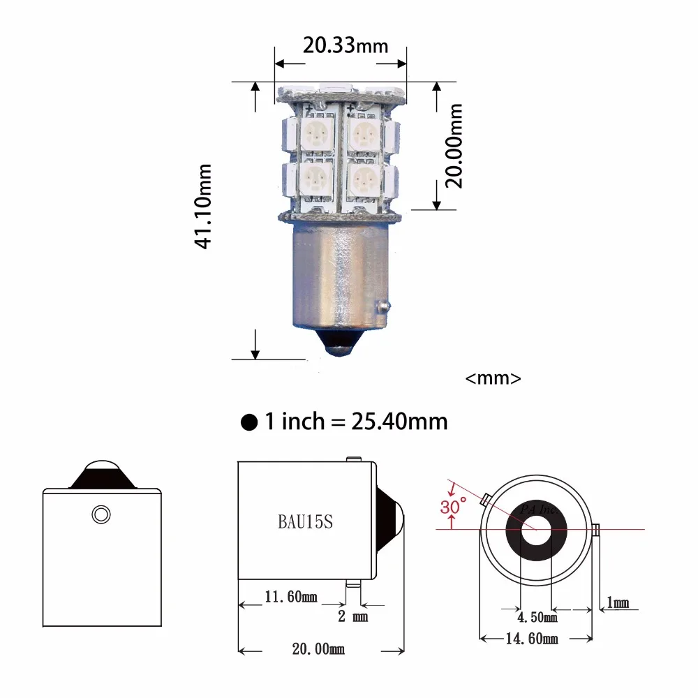 BAU15S 1156 LED Turn Signal Side Marker Back Up Light Tail Light Bulb 20SMD Size