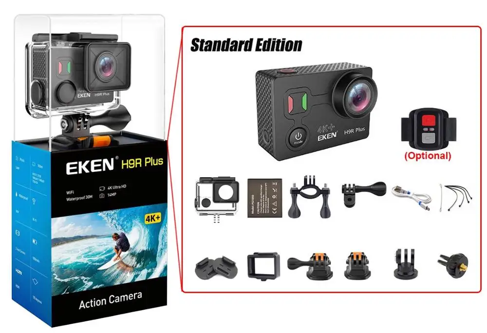 Чипсет eken H9R Plus Ambarella Ultra HD Real 4K+ 30fps 14MP для Panasonic 34112 Подводная Водонепроницаемая Экшн-камера - Цвет: Black Standard