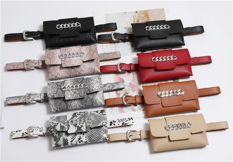 

PU Leather Detachable Fanny Pack Belt Bag Fashion Waist Bag Chain Serpentine Alligator Women Buckle Pocket Phone Money Holder