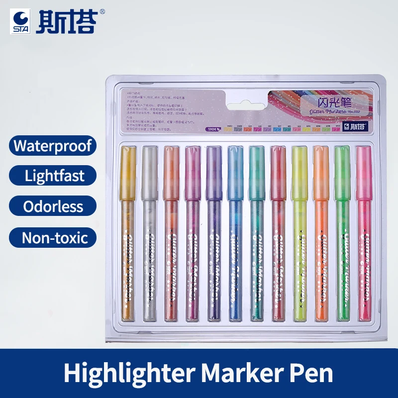 

STA 6/12Color Glitter Pen Hightlighter Marker Pen Art Marker for DIY Card and Drawing Office School Stationery Art Supplies