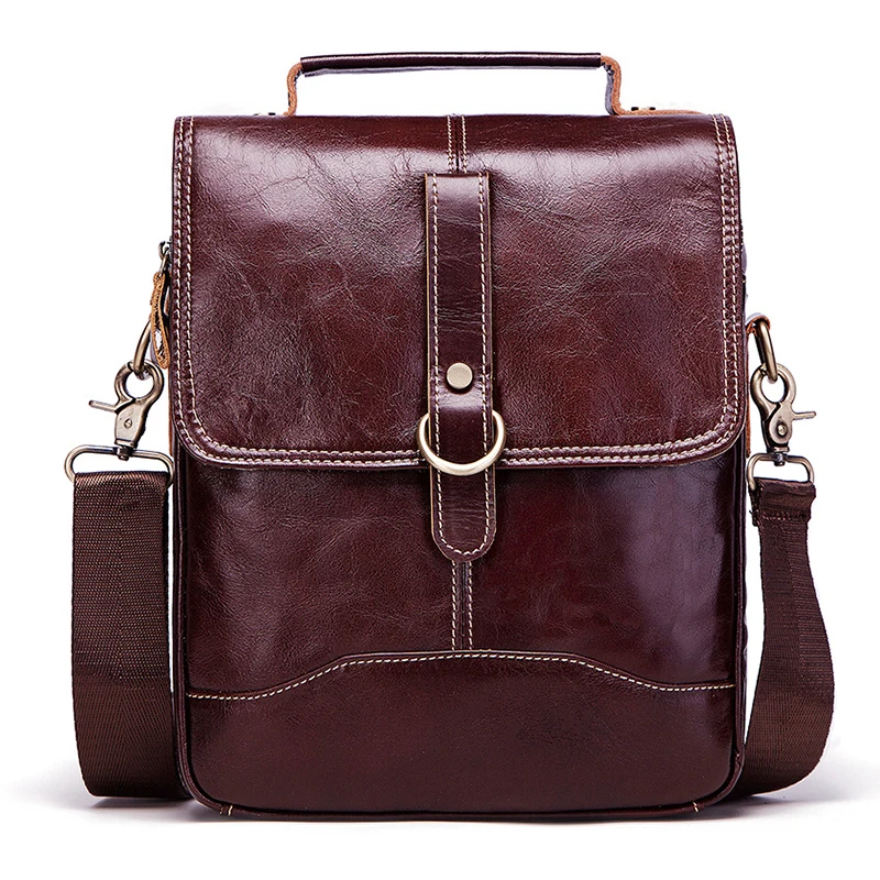 

High Quality Original Cowhide Leather Male Shoulder bag Messenger bag Fashion Cross-body Bag 8" Pad men Tote Mochila Satchel bag