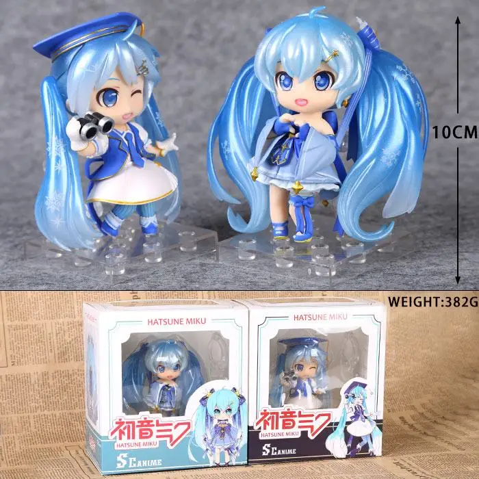 

Free Shipping 2pcs Cute 4" Anime Volcaloid Hatsune Snow Miku 2017 Boxed 10cm PVC Action Figure Collection Model Doll Toy Gift