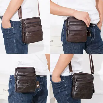 

Men Genuine Leather Manbag Business Travel Shoulder Bag Women Handbag Brown Storage Bags