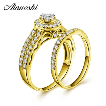 

AINUOSHI 14K Solid Yellow Gold Bridal Rings Round Cut Brilliant SONA Diamond Engagement Wedding Ring Set in 14K Gold for Women