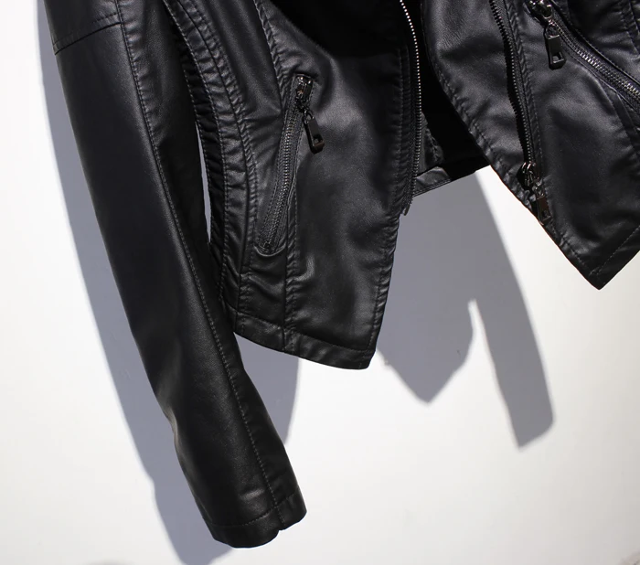 [EWQ] воротник-стойка, строчка, короткая куртка из искусственной кожи, длинный рукав, женские черные повседневные женские пальто,, осень, новинка, QK15501