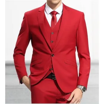 

2019 Custom Made Red Suits Men Slim Fit For Wedding Prom Groomsmen Suits Groom Tuxedos Men Suit Smart Casual (Jacket+Vest+Pants)