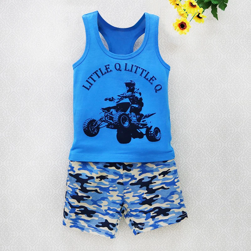 2018 Little Q Boys Clothing Set Baby Clothes Children Sleeveless 100