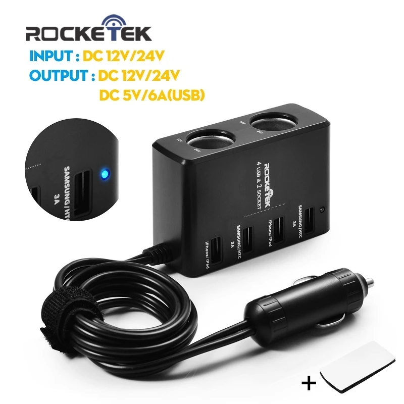 bilder für Rocketek auto-ladegerät 4 USB Smart IC 6A 2 Buchse Zigarettenanzünder Adapter, auto ladegerät für ipad iphone 5 5 s 6 6 s samsung telefon bilder für Rocketek auto-ladegerät 4 USB Smart IC 6A 2 Buchse Zigarettenanzünder Adapter, auto ladegerät für ipad iphone 5 5 s 6 6 s samsung telefon