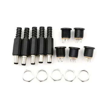 

5Pcs/SET Male DC Power Plug Connector+5 Pcs Screw Lock Female Panel Socket Mount Adapter R06 5.5mm x 2.1mm