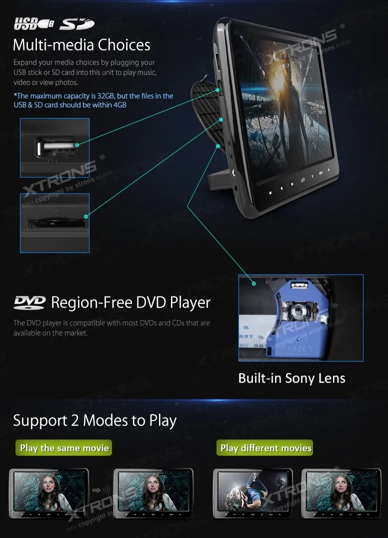 Discount XTRONS 1 Pair Universal 10.1 inch HDMI HD Screen headrest car dvd player Monitor USD FM SD + 2 IR Headphones 7 Discount XTRONS 1 Pair Universal 10.1 inch HDMI HD Screen headrest car dvd player Monitor USD FM SD + 2 IR Headphones 7