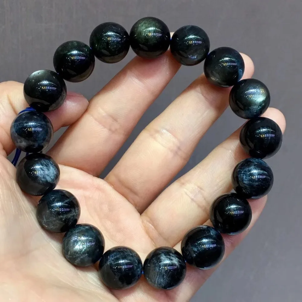 Natural Aquamarine Bracelet Cat Eye Effect Stone (4)