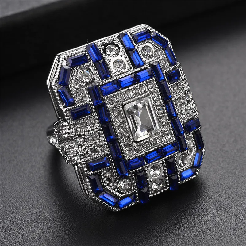 2018 New Arrival Fashion Women Crystal Silver Cubic Zirconia Band Ring Jewelry Gift Rings for women Ring Set J13#N (1)