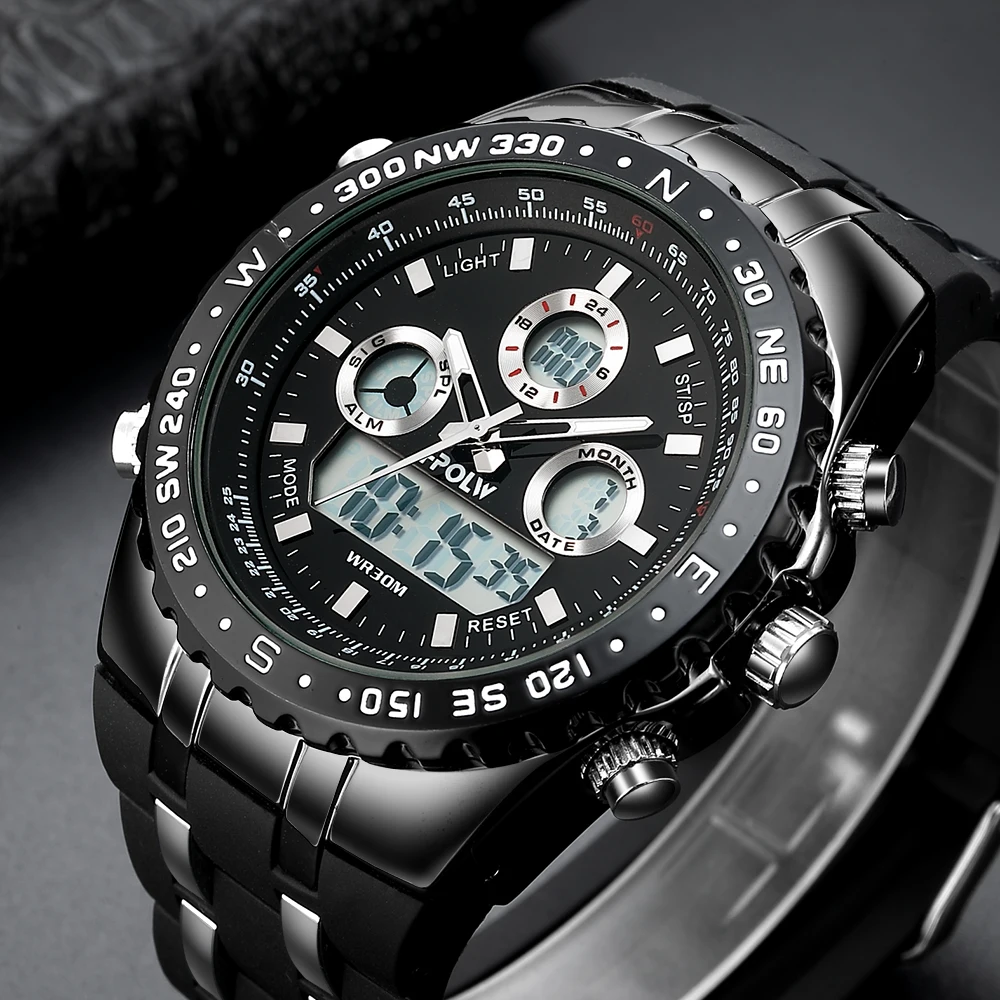 Kopen Mannen Luxe Analoge Digitale Quartz Horloge Nieuw Merk HPOLW Casual Horloge Mannen G Stijl Waterdichte Sport Militaire Shock Horloges