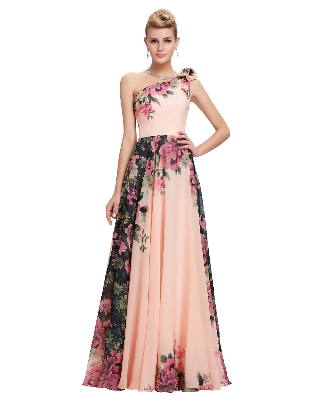 Más el Tamaño 24 W Largo Vestidos de Noche Patrón Floral de la Flor de Largo