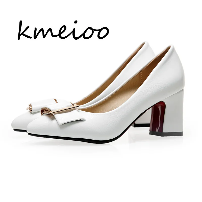 

Kmeioo spring 2018 new women high heels elegant lady plaza heel shoes office pump woman pointed single shoes