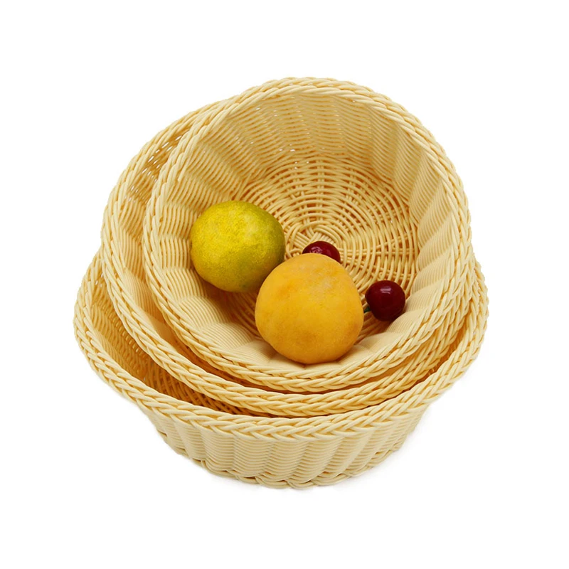 

1 Set Eco-friendly handmade PP Plastic Inmitation Rattan Storage Baskets For Fruit Cosmetics Bathroom Orgainizer Holder