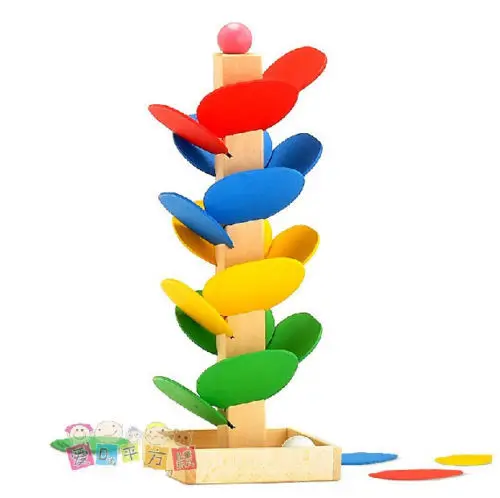 Candice guo wooden toy wood block assemble model game funny colorful desktop rolling ball DIY tree