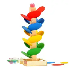 Candice guo wooden toy wood block assemble model game funny colorful desktop rolling ball DIY tree