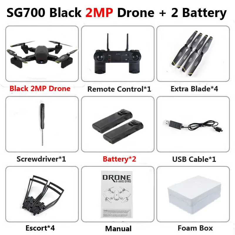 SG700 Профессиональный складной Дрон с камерой 2MP HD WiFi FPV контроль скорости удержания высоты RC Квадрокоптер Вертолет игрушка XS809 E58 - Цвет: 2MP Black 2B Foam
