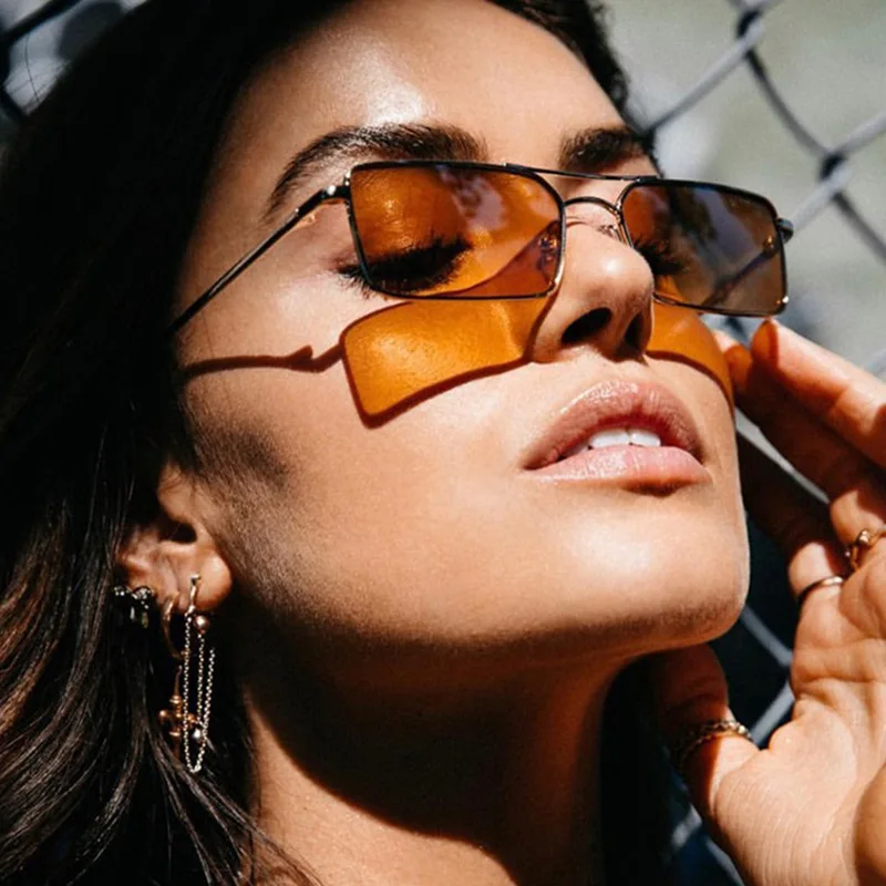 

XIWANG High Quality Trendy New Style Sunglasses 2019 Fashionable Individual Rectangular Shade Lens Ocean Lens Metal Glasses