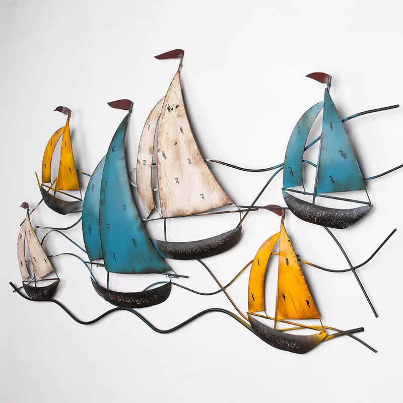 

Rejuvenated Industrial Mediterranean Boat Wall Hanging Bar Cafe Creative Wall Soft Decoration Hanging Home Iron Craft Decor