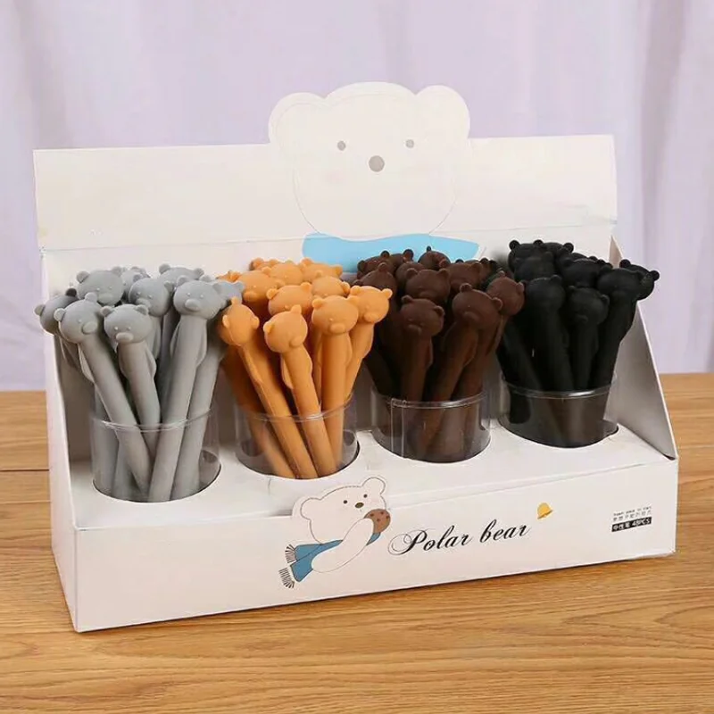 

4 Pcs/set Lovely Gel Pens Cartoon Bear Black Colored Kawaii Gift Gel Ink Pens for Writing Cute Stationery Office School Supplies
