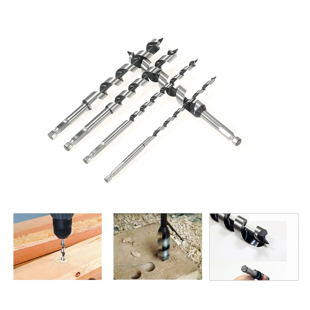

5PCS 200mm Super Long Woodworking Auger Bits Set Quick Change Hexagonal Shank Auger Drill Bit Quality Power Tools + Storage Box