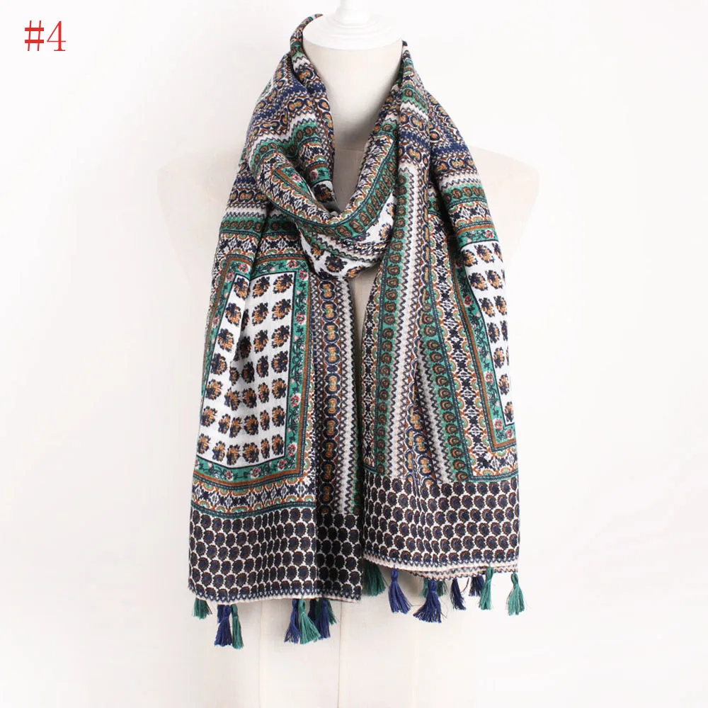 Модные Племенной Стиль платки Для женщин Chevron Печатных Головные уборы Sjaal мусульманских Обёрточная бумага мыс кисточкой шарф
