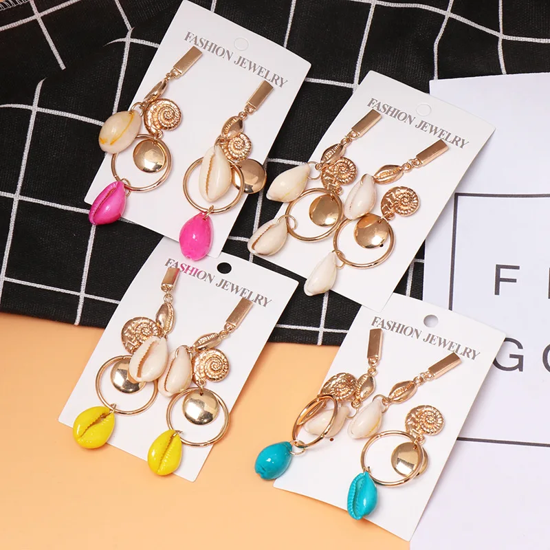 

Blue Gold Bohemian Earrings Big Circle Shell Tassle Long Earings Fashion Jewelry for Women Summer Gift 2019
