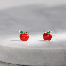 Серьги-гвоздики из стерлингового серебра 925 пробы с эмалью в форме яблока для женщин, подарок для девочек, модное свадебное украшение бижутерия Pendientes eh497