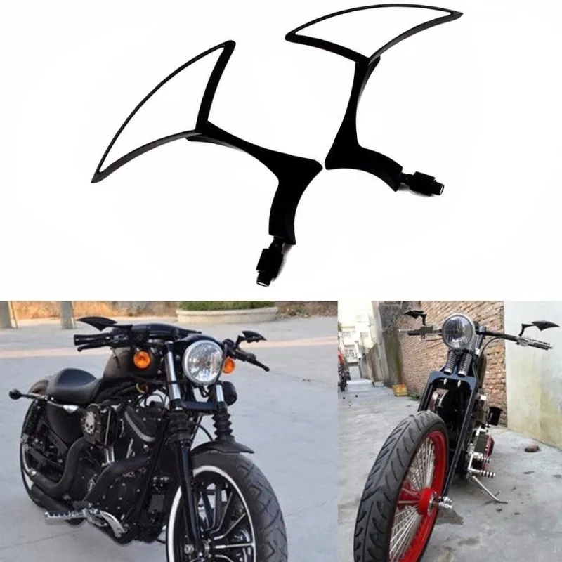 BLACK BLADE STEADY MOTORCYCLE REARVIEW MIRRORS FOR HARLEY CRUISER CHOPPER BOBBER